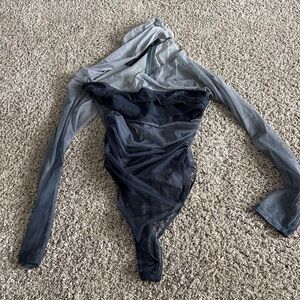 Fashion Nova Sheer Gray and Black Bodysuit